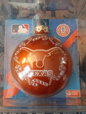 Texas Longhorns Orange Glass Holiday Ornament with Candy Cane Motif